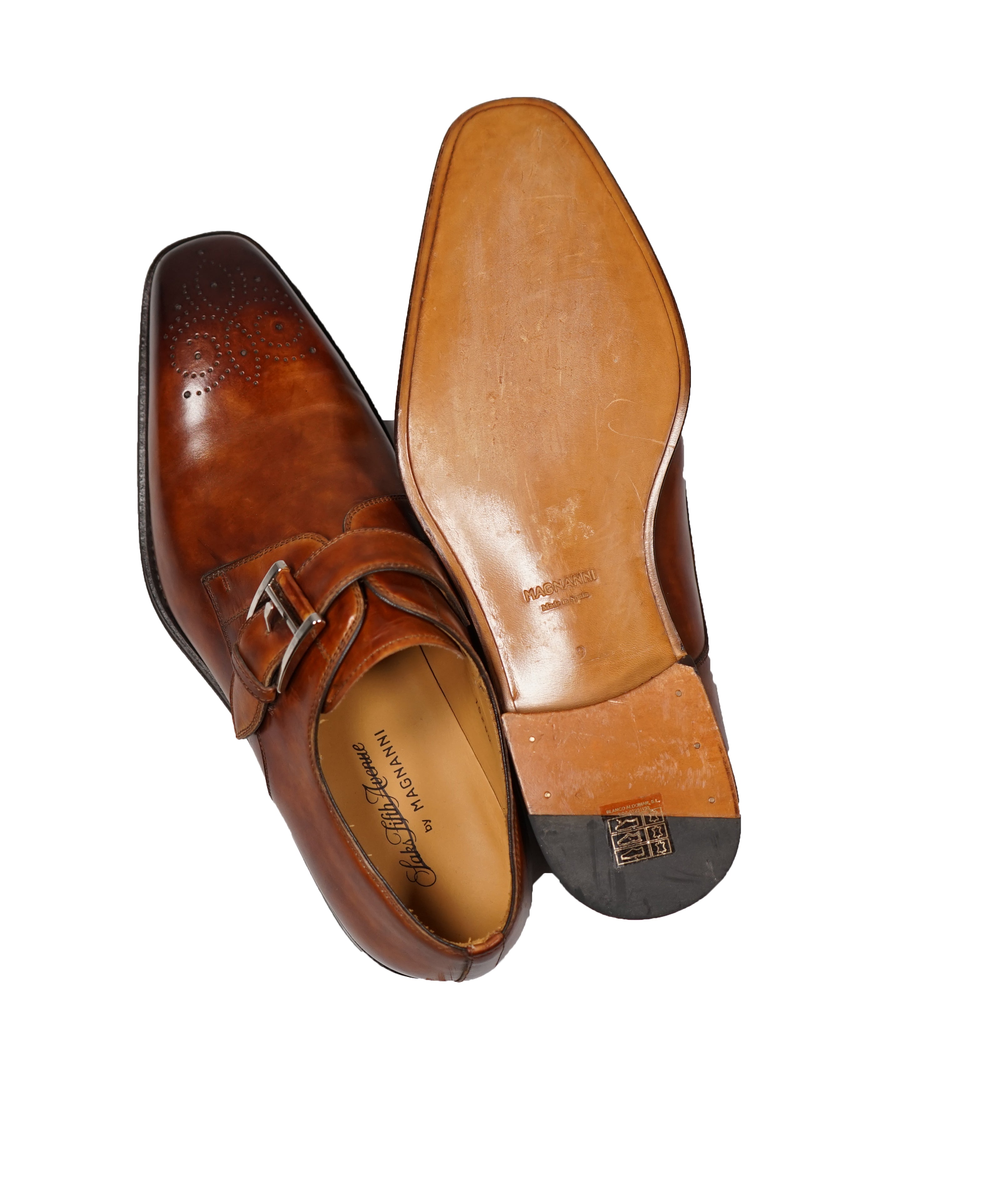 MAGNANNI For SAKS FIFTH AVENUE- Brown Single Monk Strap Loafers - 9
