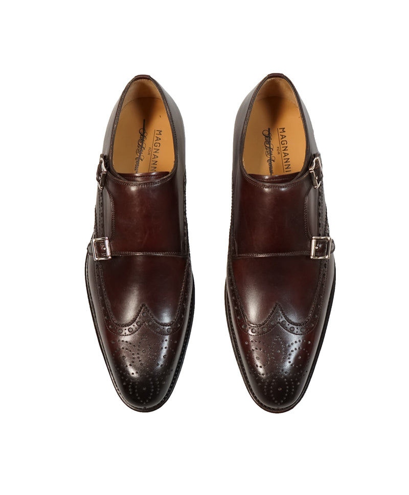 MAGNANNI For SAKS FIFTH AVENUE- Brown Wingtip Brogue Monk Strap Loafers - 7