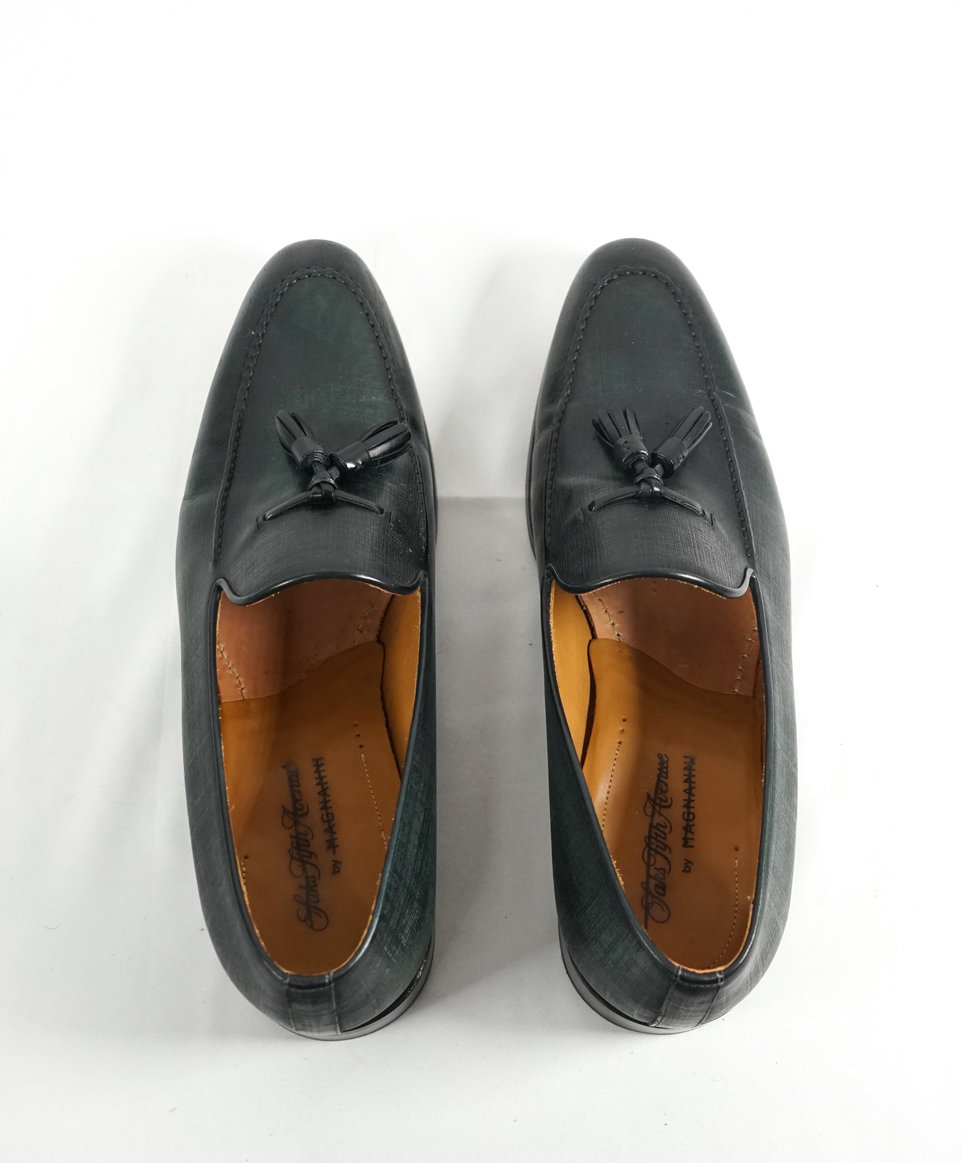 MAGNANNI For SAKS FIFTH AVENUE- Green Saffiano Tassel Loafers - 10