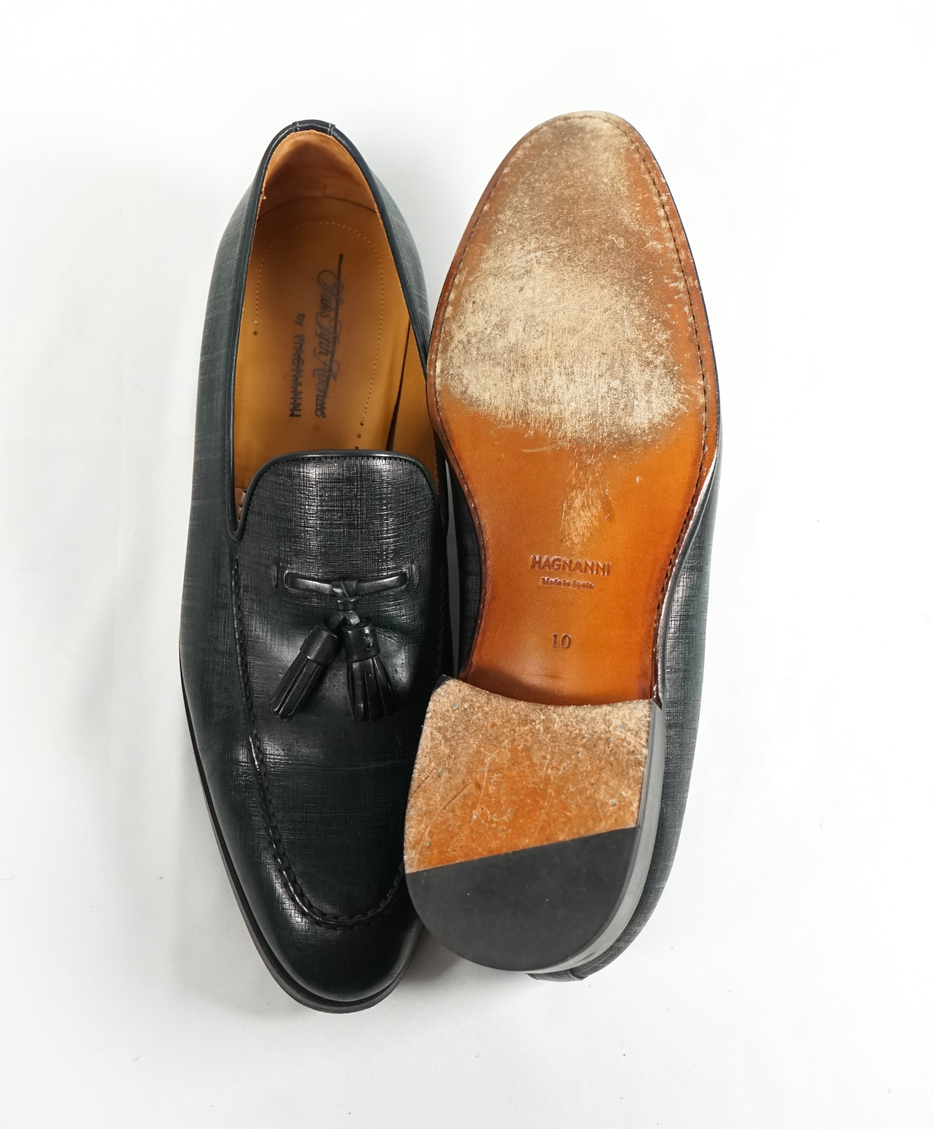 MAGNANNI For SAKS FIFTH AVENUE- Green Saffiano Tassel Loafers - 10