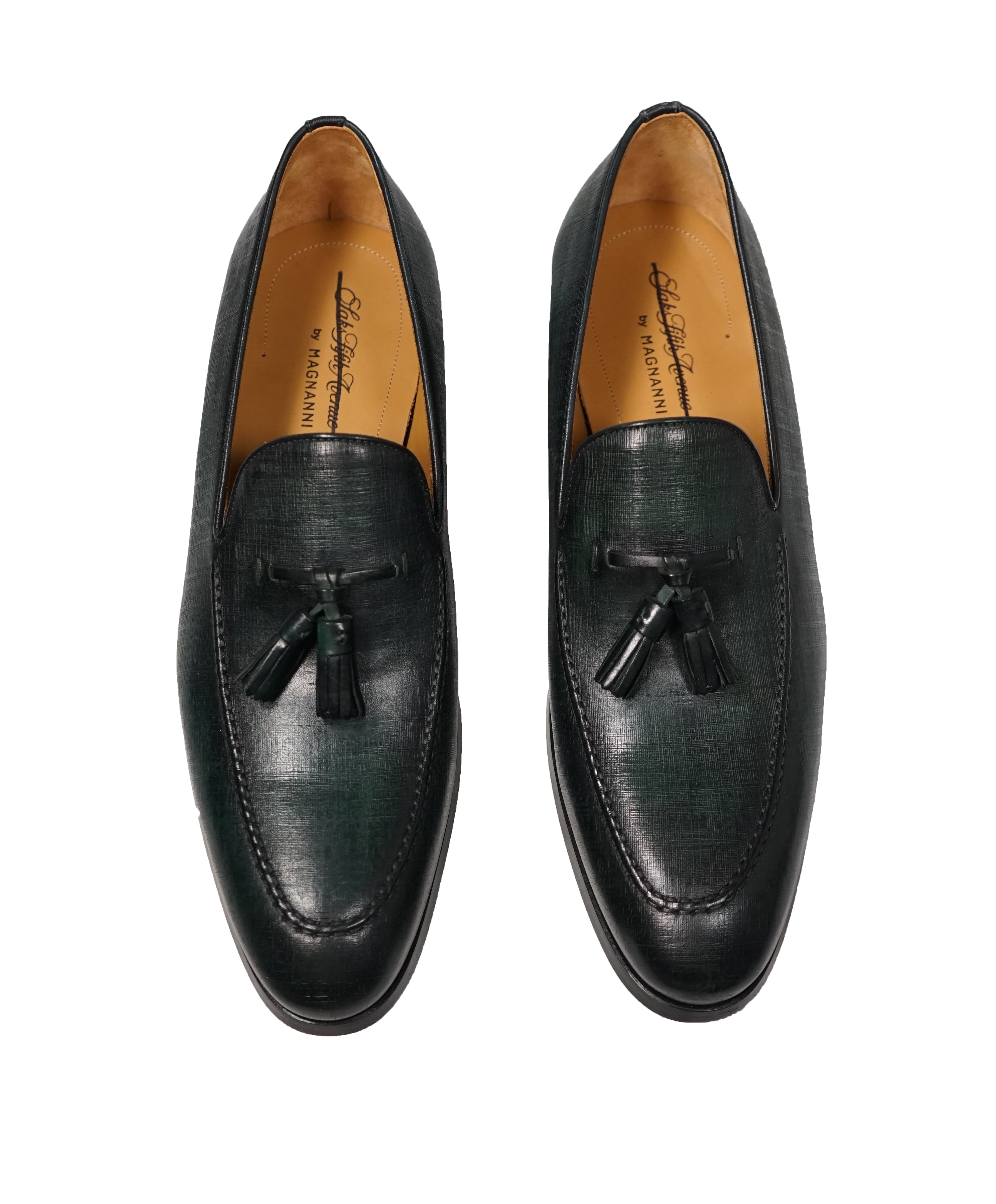 MAGNANNI For SAKS FIFTH AVENUE- Green Saffiano Tassel Loafers - 11