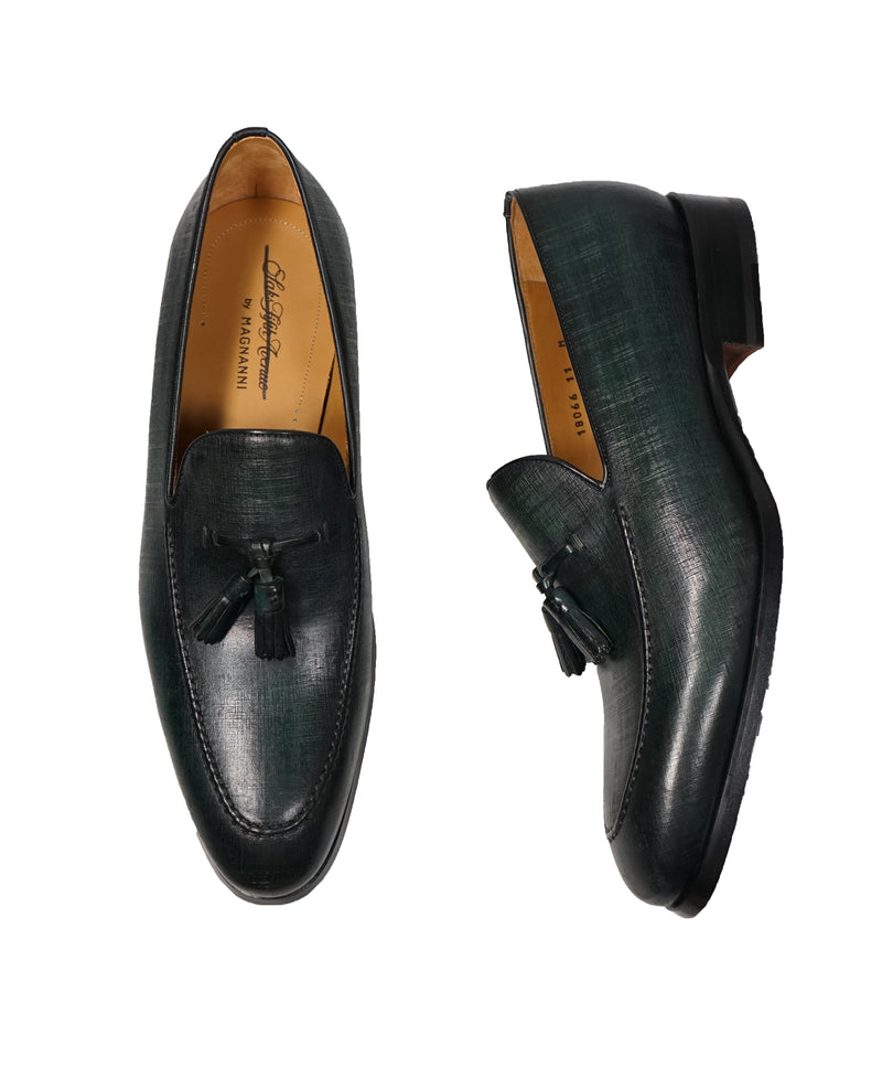 MAGNANNI For SAKS FIFTH AVENUE Green Saffiano Tassel Loafers 11 Luxe Hanger