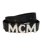 MCM - Black & Gray Logo Letter Leather Belt -  42W