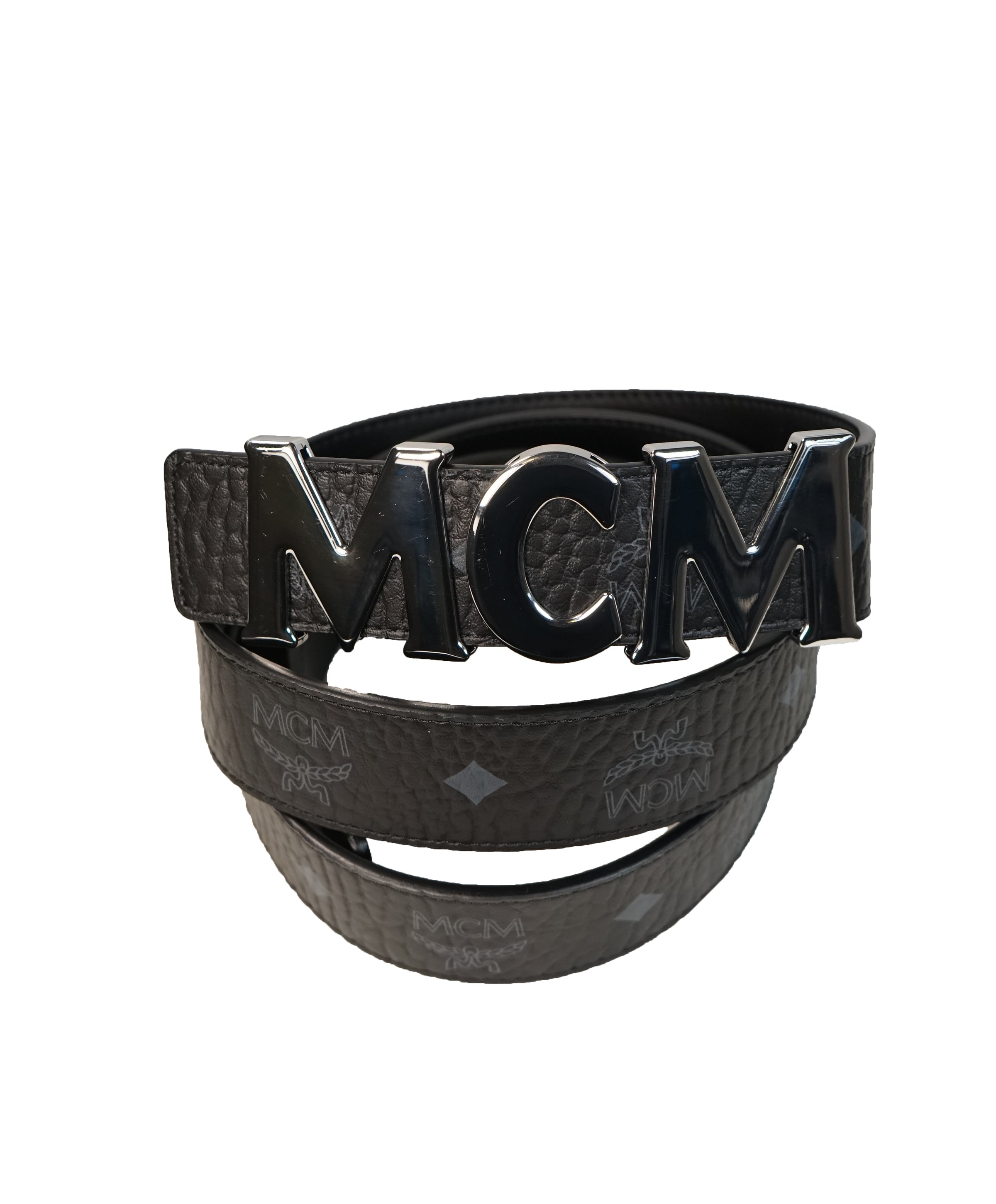 MCM - Black & Gray Logo Letter Leather Belt - 42W – Luxe Hanger