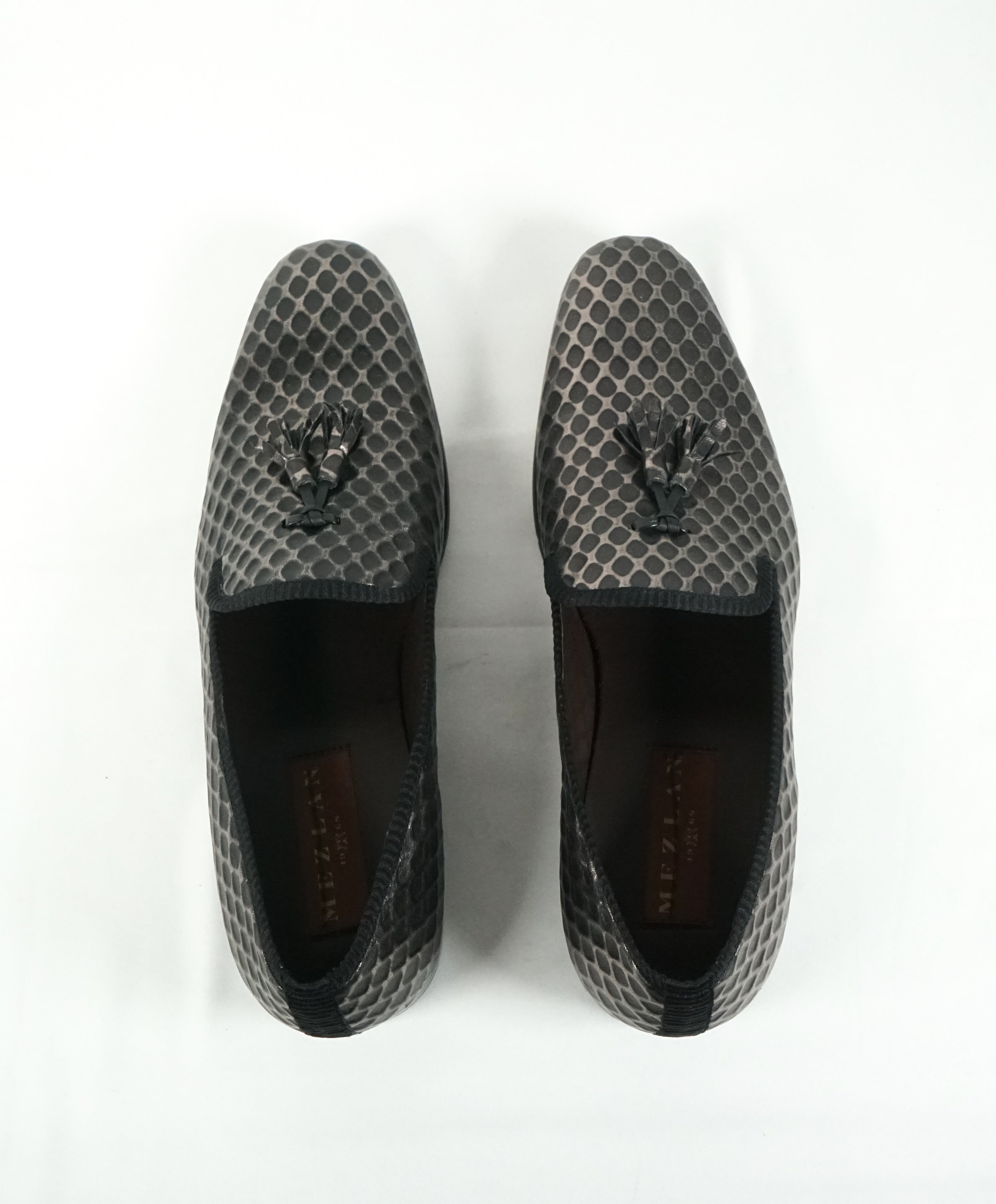 MEZLAN - Textured Geometric Tassel Black Metallic Loafers - 10
