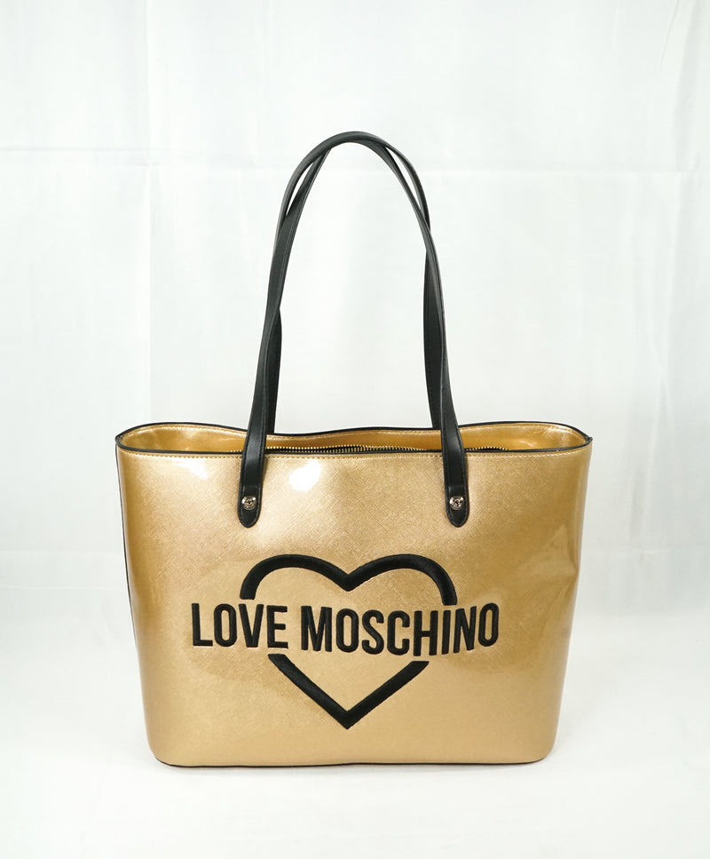 LOVE MOSCHINO - Metallic “Love Moschino” Gold Textured Logo Bag -