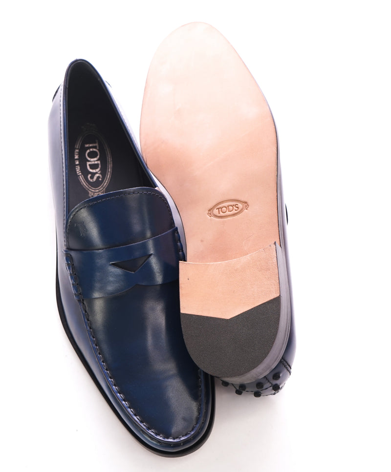 TOD’S - Blue Leather Penny Loafers “Boston Devon” Leather Sole - 10.5US