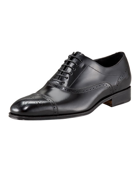 SALVATORE FERRAGAMO - “Caesy" Black Cap Toe Brogue Oxfords - L7 R7.5