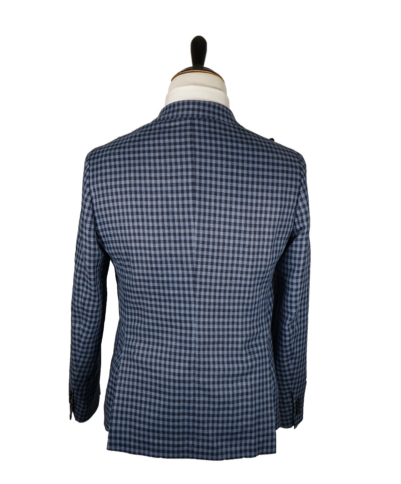 PAOLONI -Wide Peak Lapel Plaid Linen Blazer - 40R