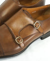 PAUL STUART - Leather Double Monk Strap Loafers Brogue Detail - 10.5