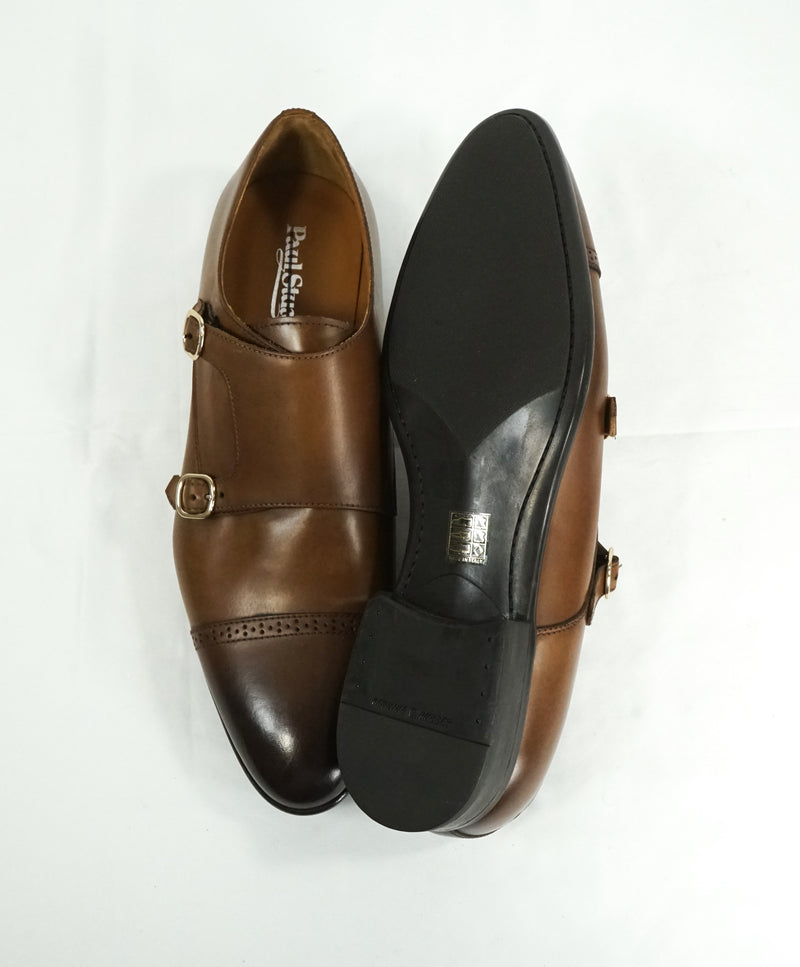 PAUL STUART - Leather Double Monk Strap Loafers Brogue Detail - 10.5