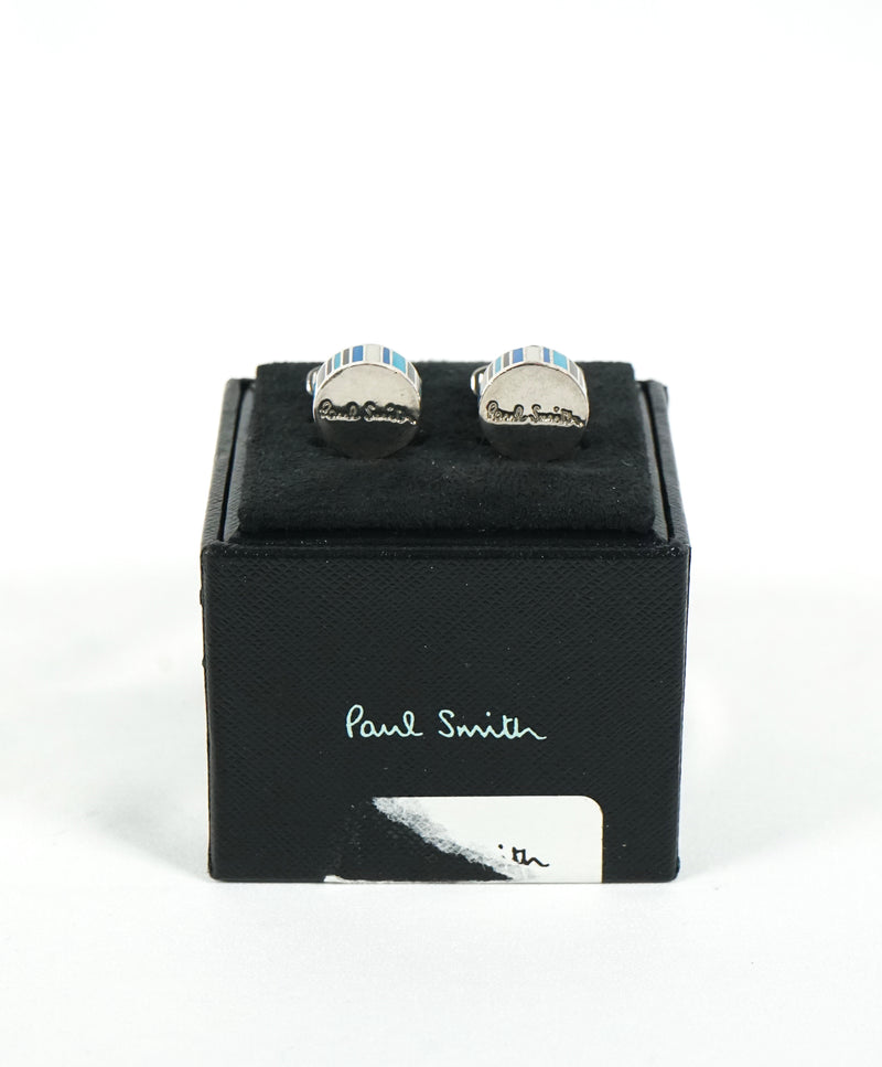 PAUL SMITH - Blue & Silver Logo Round Cufflinks - N/A