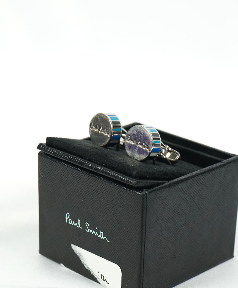 PAUL SMITH - Blue & Silver Logo Round Cufflinks - N/A