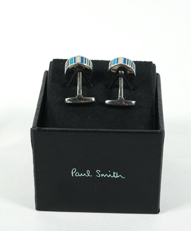 PAUL SMITH - Blue & Silver Logo Round Cufflinks - N/A
