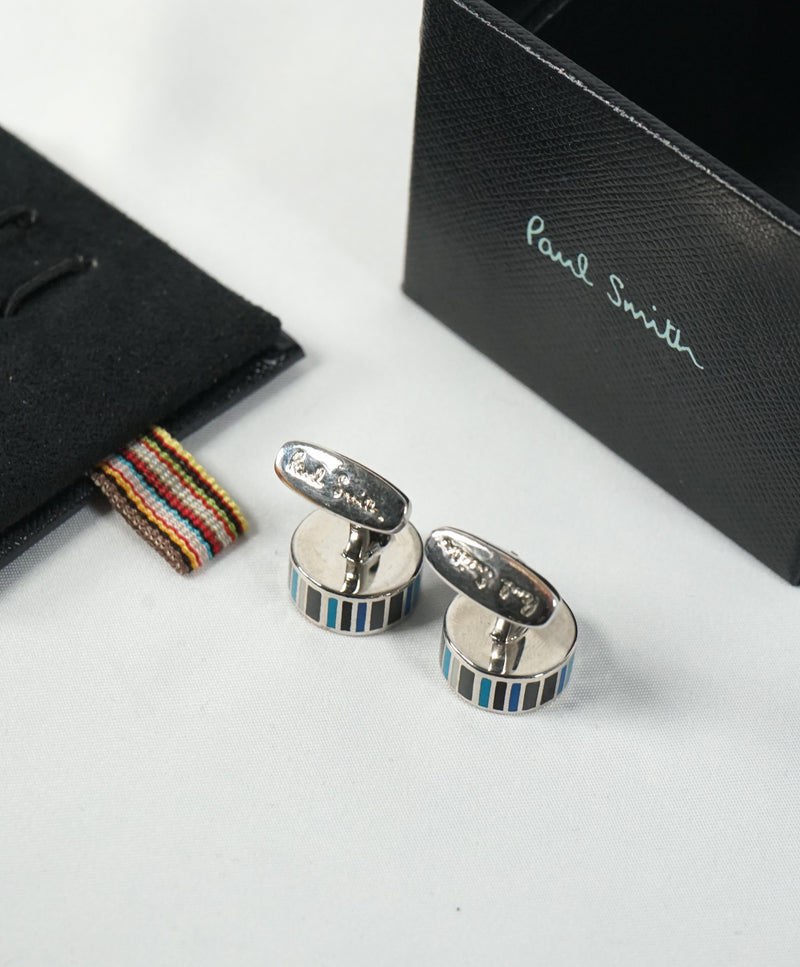 PAUL SMITH - Blue & Silver Logo Round Cufflinks - N/A