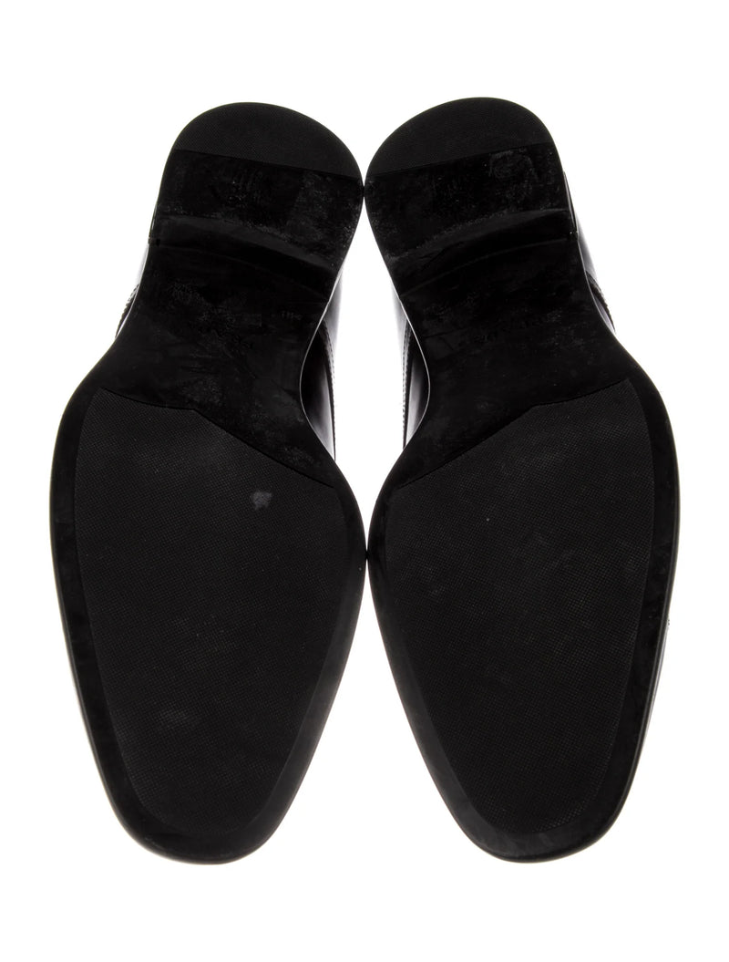 $780 PRADA - Patent Leather Cap Toe Spazzolato Oxfords W Logo Inset Heel - 11US