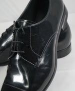 PRADA - Patent Leather Cap Toe Spazzolato Oxfords With Logo Inset Heel - 9