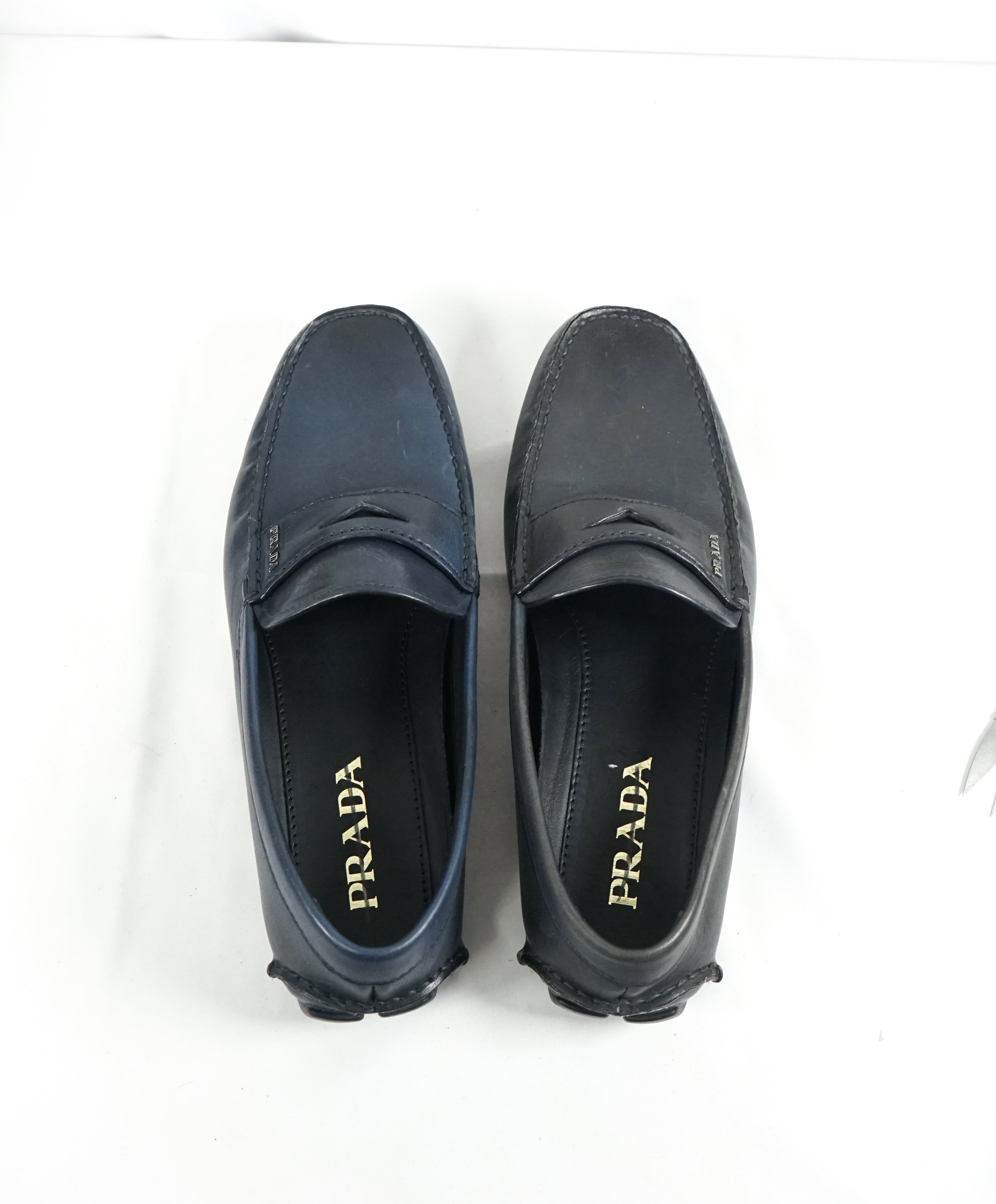 PRADA - Blue Penny Loafers With Silver Logo Lettering - 8