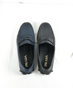 PRADA - Blue Penny Loafers With Silver Logo Lettering - 8
