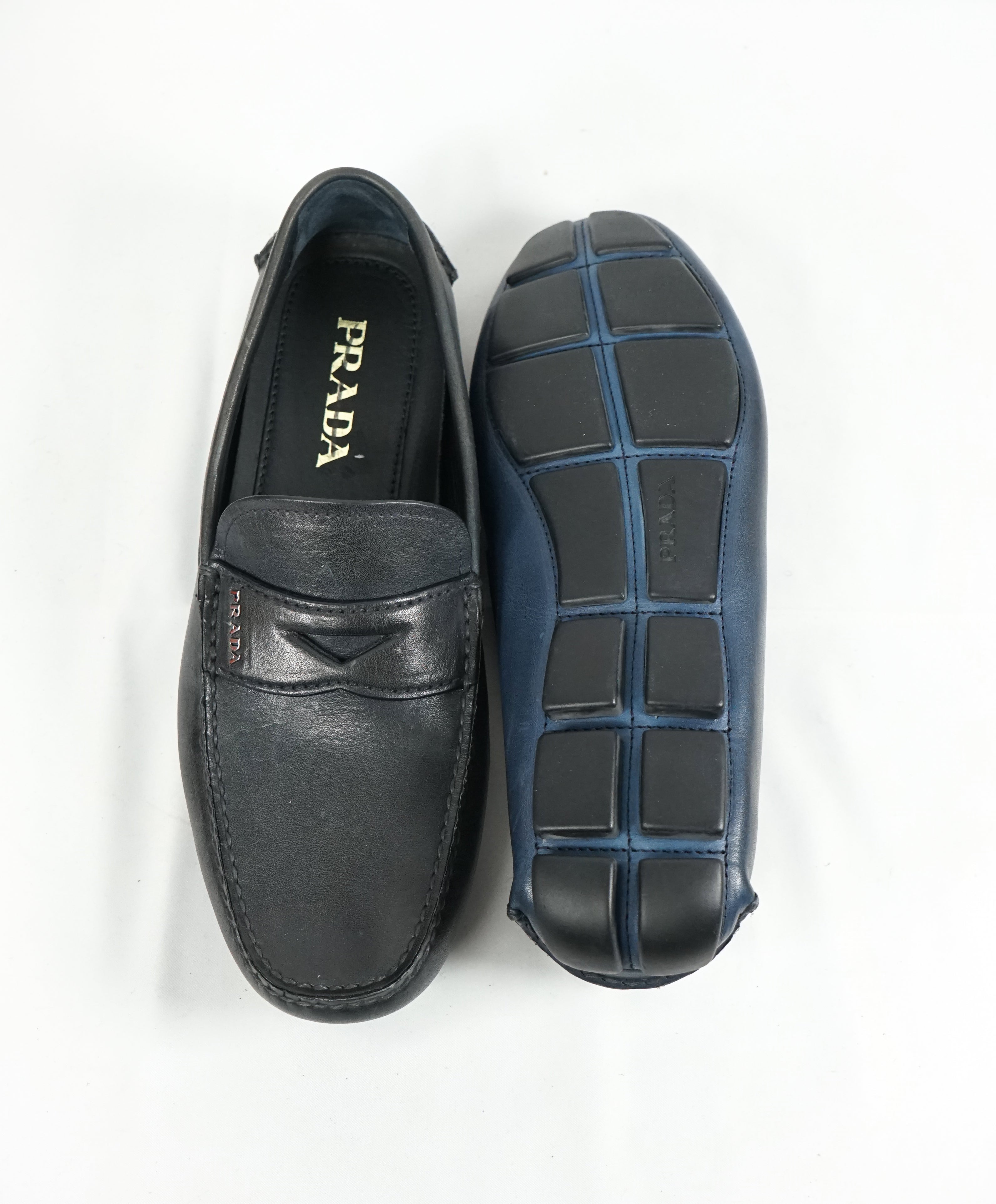 PRADA - Blue Penny Loafers With Silver Logo Lettering - 8