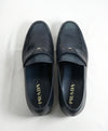 PRADA - Blue Round Toe Loafers With Logo Plaque Strap - 12