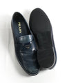 PRADA - Blue Round Toe Loafers With Logo Plaque Strap - 12