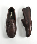 PRADA - Brown Penny Loafers W Silver Logo Lettering - 8