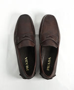 PRADA - Brown Penny Loafers W Silver Logo Lettering - 8