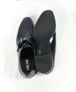 PRADA - Patent Leather Monk Strap Spazzolato Loafer W Logo Inset Heel - L10 R9.5