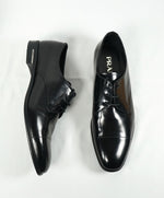 PRADA - Patent Leather Cap Toe Spazzolato Oxfords With Logo Inset Heel - 9.5