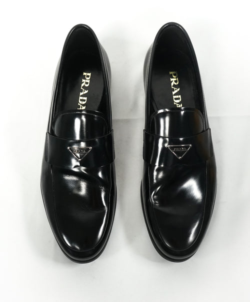 PRADA - Patent Leather Spazzolato Loafer With Logo Bit Front - 10