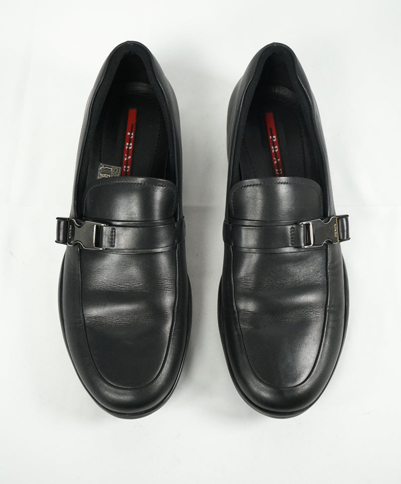 PRADA - Linea Rossa Engraved Logo Buckle Loafers  - 9