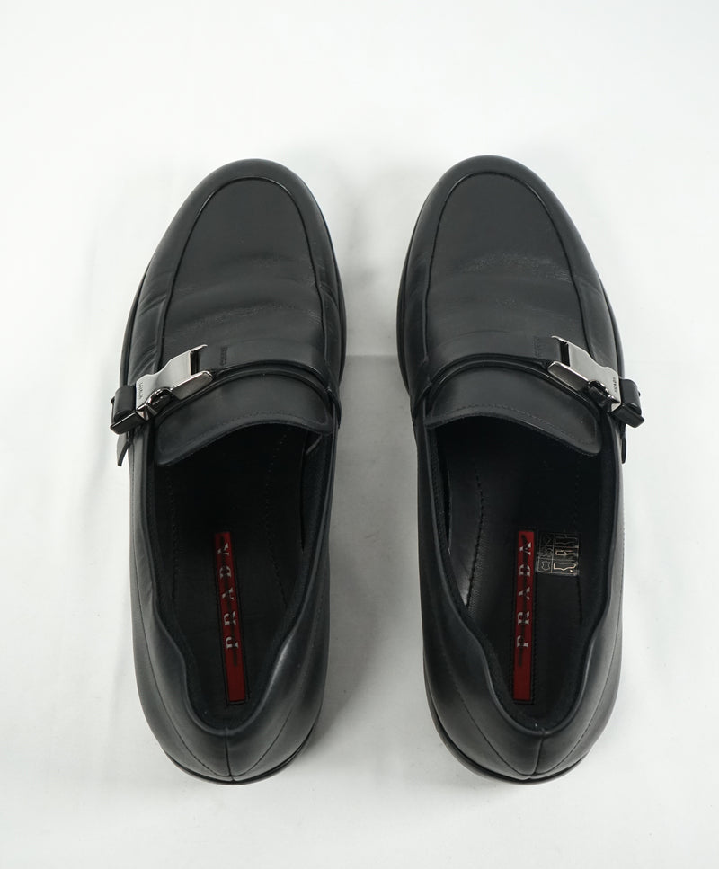 PRADA - Linea Rossa Engraved Logo Buckle Loafers  - 9