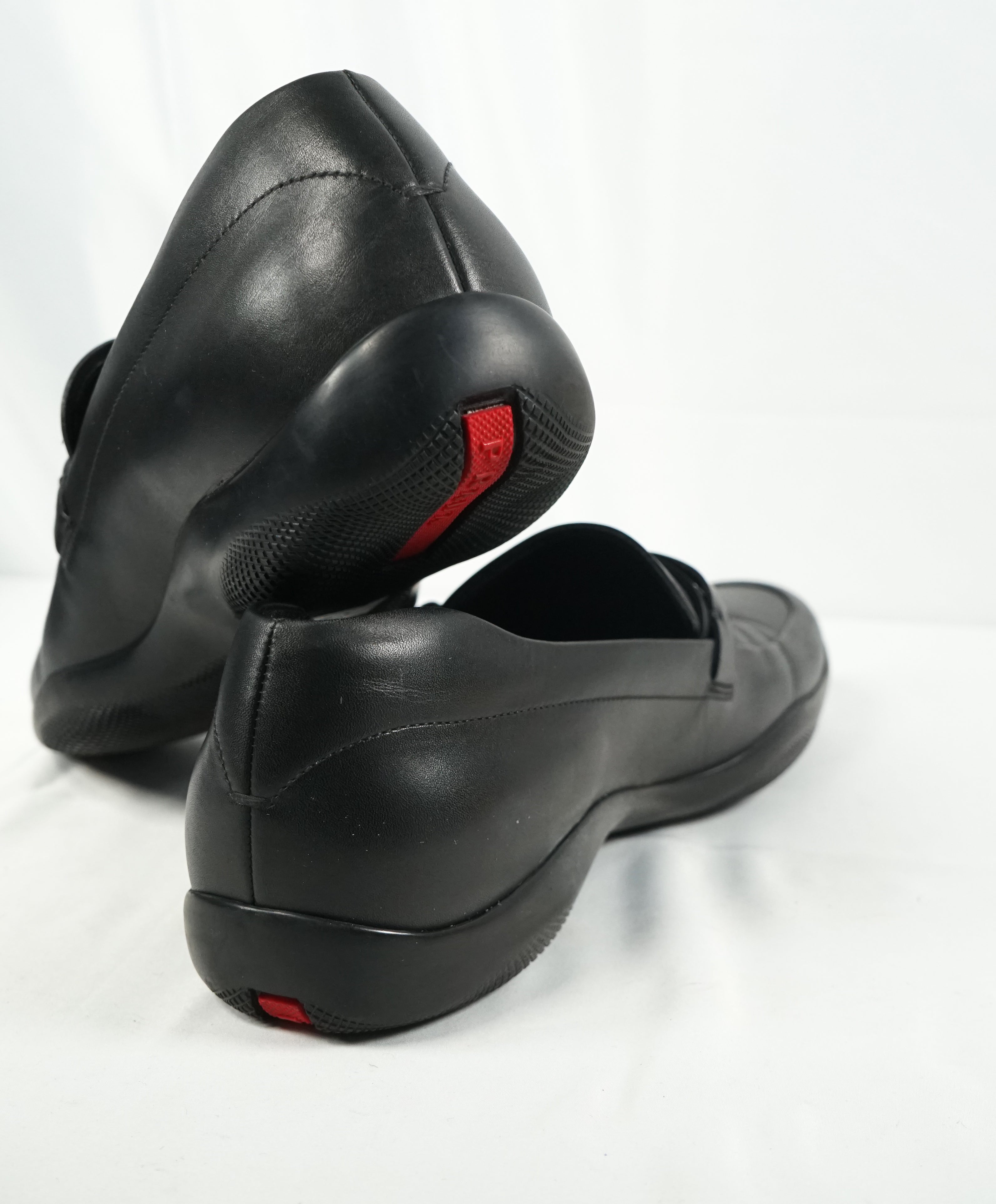 PRADA - Linea Rossa Engraved Logo Buckle Loafers - 9