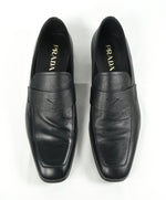 PRADA - Asymmetrical Saffiano Leather Logo Penny Loafers Black - 11US