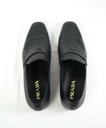 PRADA - Asymmetrical Saffiano Leather Logo Penny Loafers Black - 11US