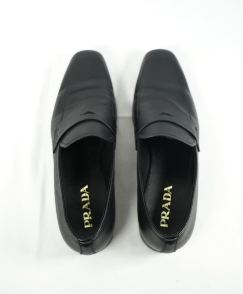 PRADA - Asymmetrical Saffiano Leather Logo Penny Loafers Black - 11US