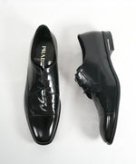 PRADA - Patent Leather Cap Toe Spazzolato Oxfords With Logo Inset Heel - 12