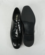 PRADA - Patent Leather Cap Toe Spazzolato Oxfords With Logo Inset Heel - 12