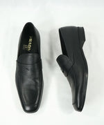 PRADA - Asymmetrical Saffiano Leather Logo Penny Loafers Black - 12US