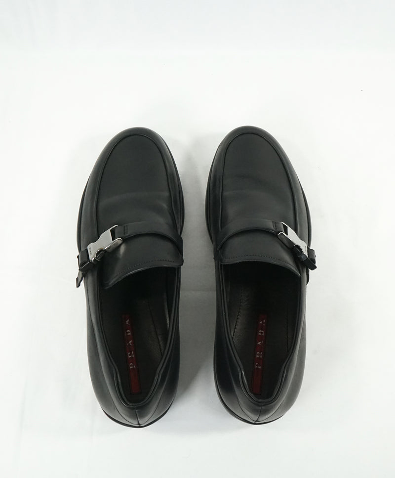 PRADA - Linea Rossa Engraved Logo Buckle Loafers  - 10.5