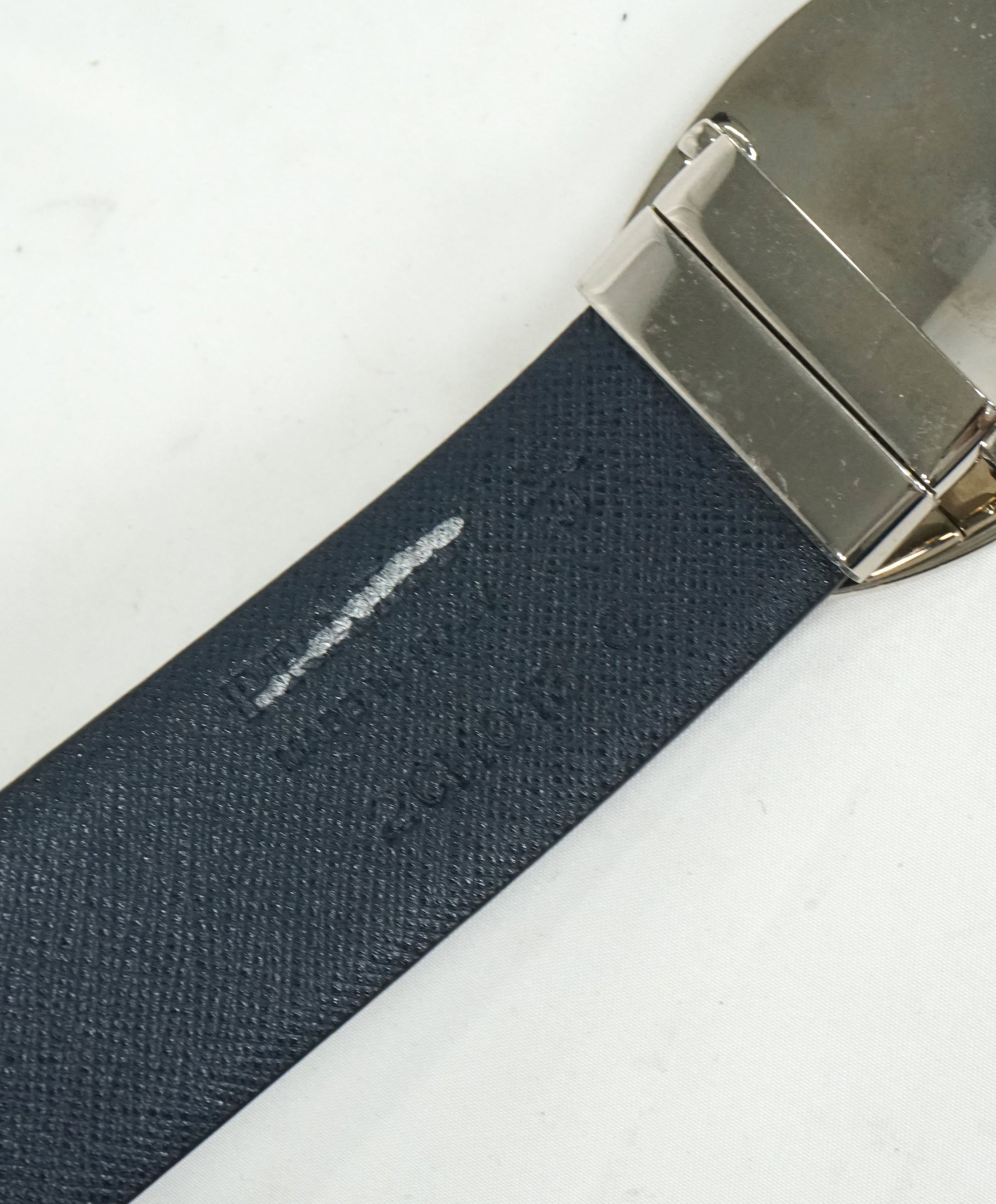 Reversible Belt in Blue Navy Saffiano and Brown Leather