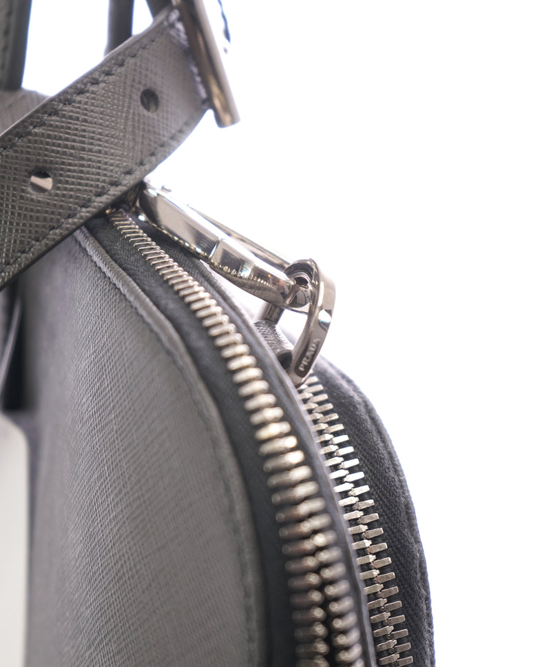 PRADA - "BALTICO" Gray Saffiano Leather Briefcase Bag With Strap -