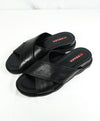 PRADA - Linea Rossa Black Crisscross Raised Leather Slide Sandals - 8.5