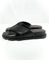 PRADA - Linea Rossa Black Crisscross Raised Leather Slide Sandals - 8.5