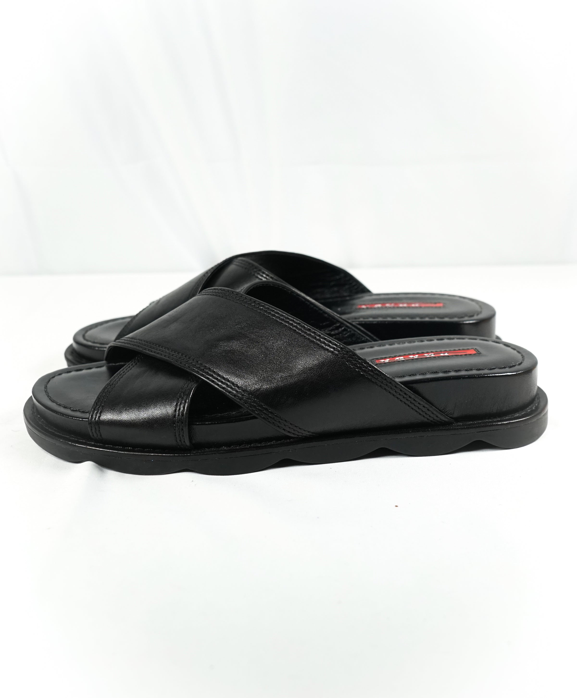Black criss cross slides sales