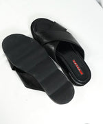 PRADA - Linea Rossa Black Crisscross Raised Leather Slide Sandals - 8.5