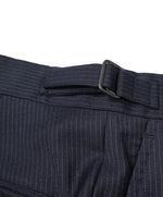 RALPH LAUREN BLACK LABEL - Navy Pinstriped Dress Pants With Side Tabs - 29W