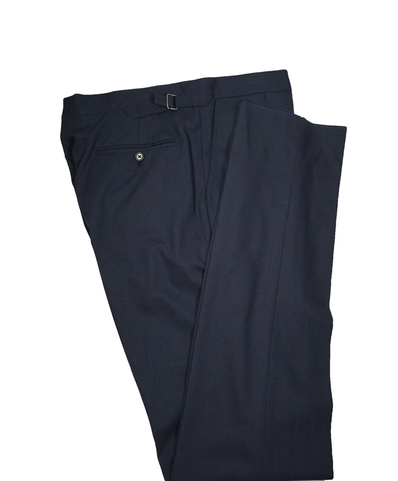 RALPH LAUREN BLUE LABEL - Navy Textured Weave Dress Pants With Side Tabs - 36W