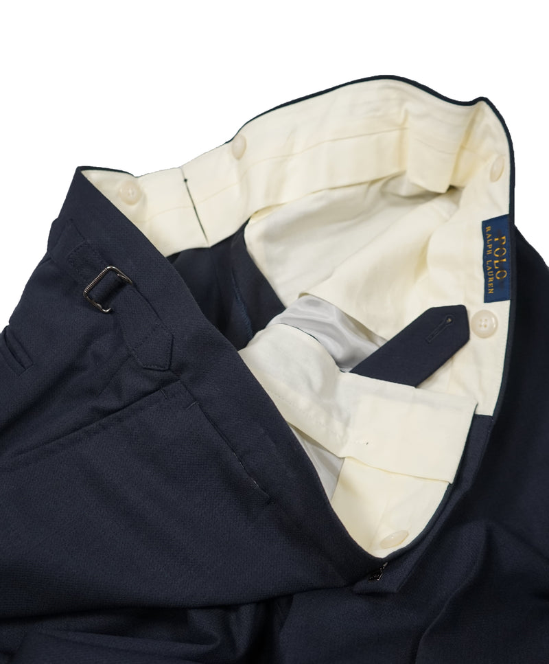 RALPH LAUREN BLUE LABEL - Navy Textured Weave Dress Pants With Side Tabs - 36W